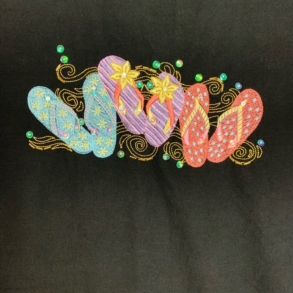VTG Flip Flops Embroidered Beach Dress Coverup C.B Casual  XL 100% Cotton Black